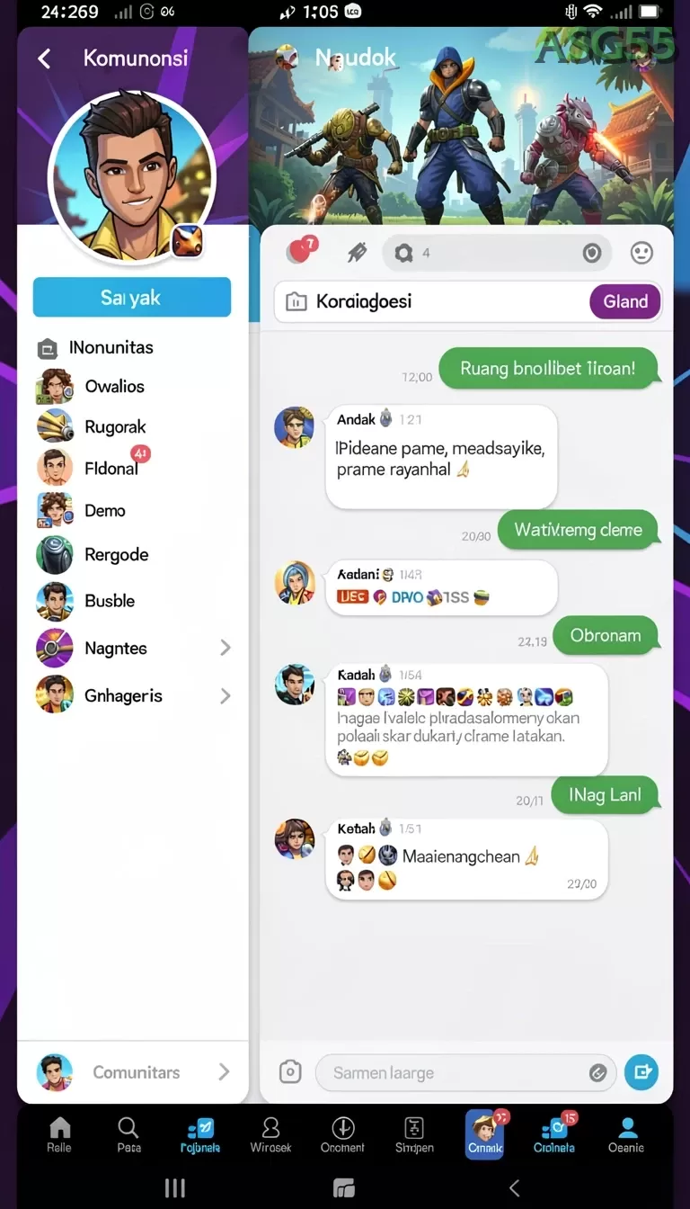 Cuplikan layar 55RP — menu navigasi
